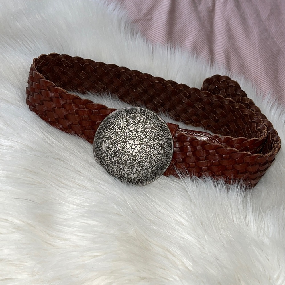 Brown Leather Wide Belt with Large Buckle